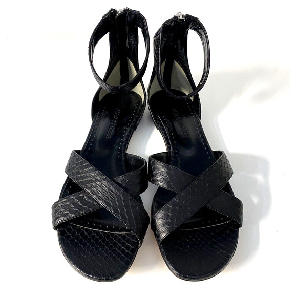 Alexa Wagner Black Sandal Leather Flat Criss Cross Open Toe Zip Snake An… - Picture 5 of 9